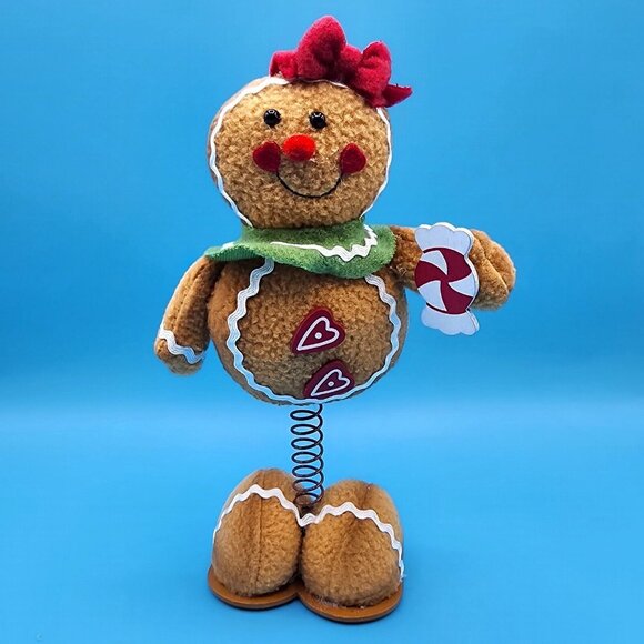 Gingerbread Girl w/ Peppermint Candy Christmas Tabletop Decor Spring Base Plush - Picture 2 of 8